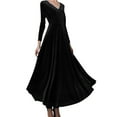 thumbnail image 1 of Womens Dresses Long Sleeved V Neck Gold Velvet Dress, 1 of 6
