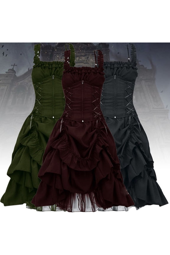 Womens Dresses Pleated Gothic Classic Dress Traditional Court Princess Sleeveless Dress Black Skater Clothes Outfits M