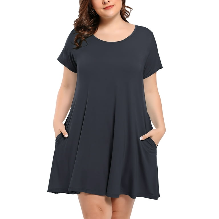 Womens Dresses Plus Size 5X VEPKUL Short Sleeve T Shirt Swing Dress Loose A Line Flowy Beachdress with Pockets Gray Walmart