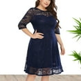 thumbnail image 1 of Womens Dresses Plus Size Sales Under $10 Loose Fashion Casual Round-Neck Solid Three Quarter Mid-Length Sleeve Size Dress, 1 of 7