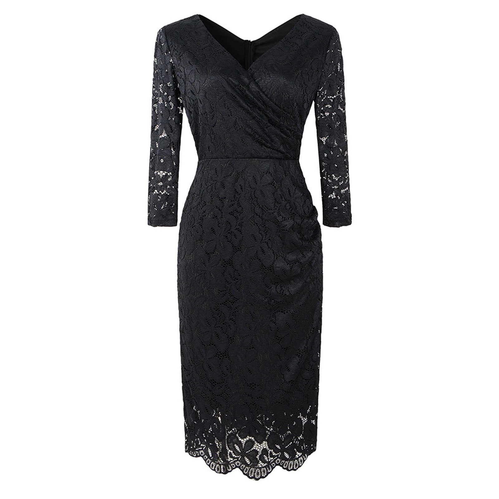 Womens Dresses Plus Size Lace Long Sleeve Midi Party Evening Gowns ...
