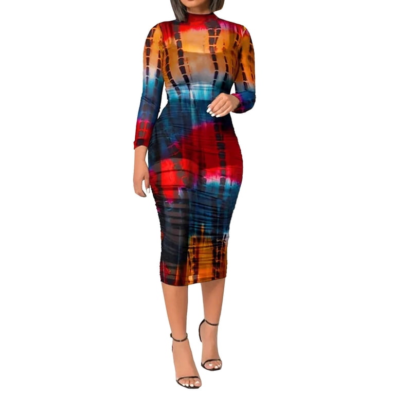 knee length dresses for ladies Sheer midi dress in print main image 0