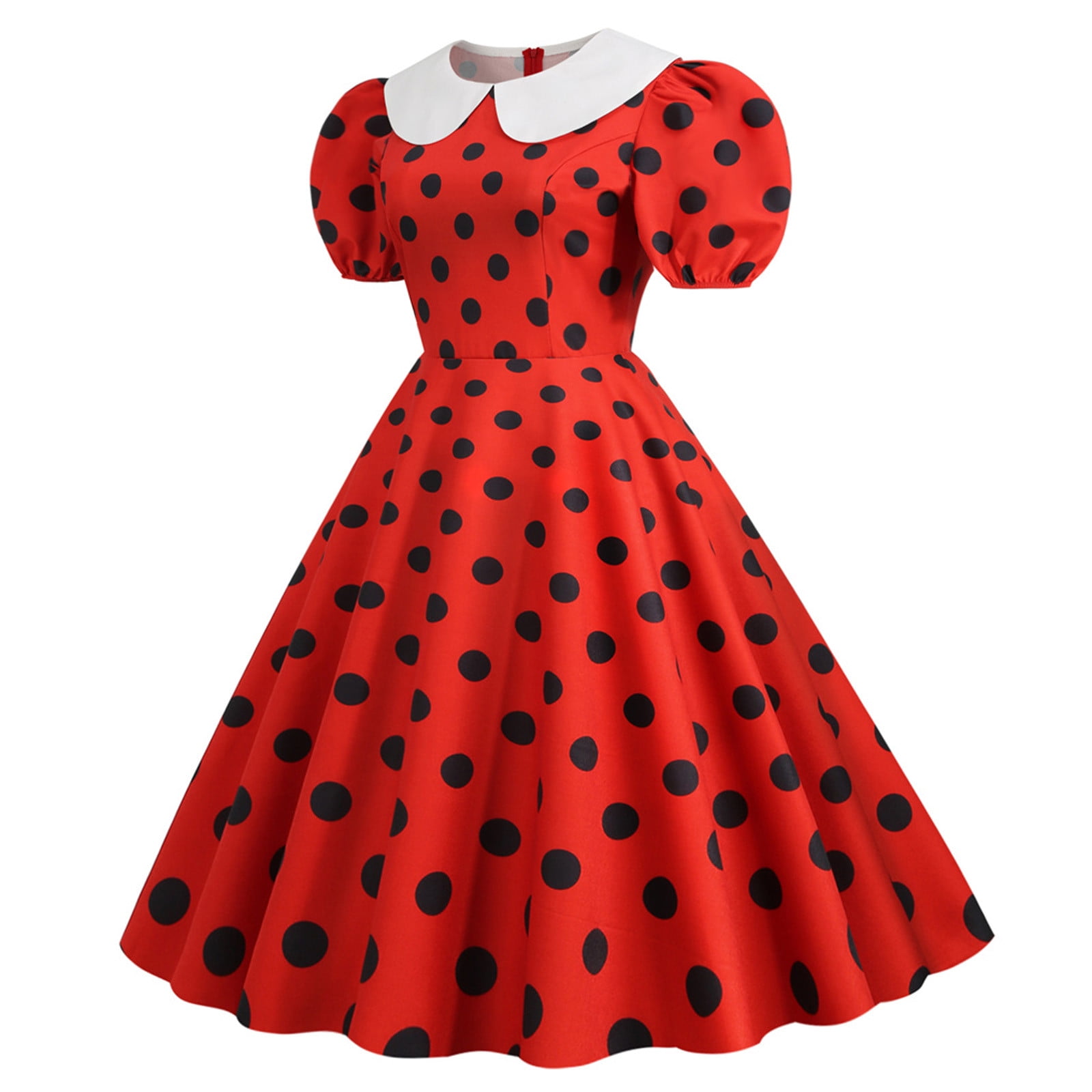 red polka dot prom dress Red Temperament Polka Dot Half High Neck Long Sleeve Prom Dress