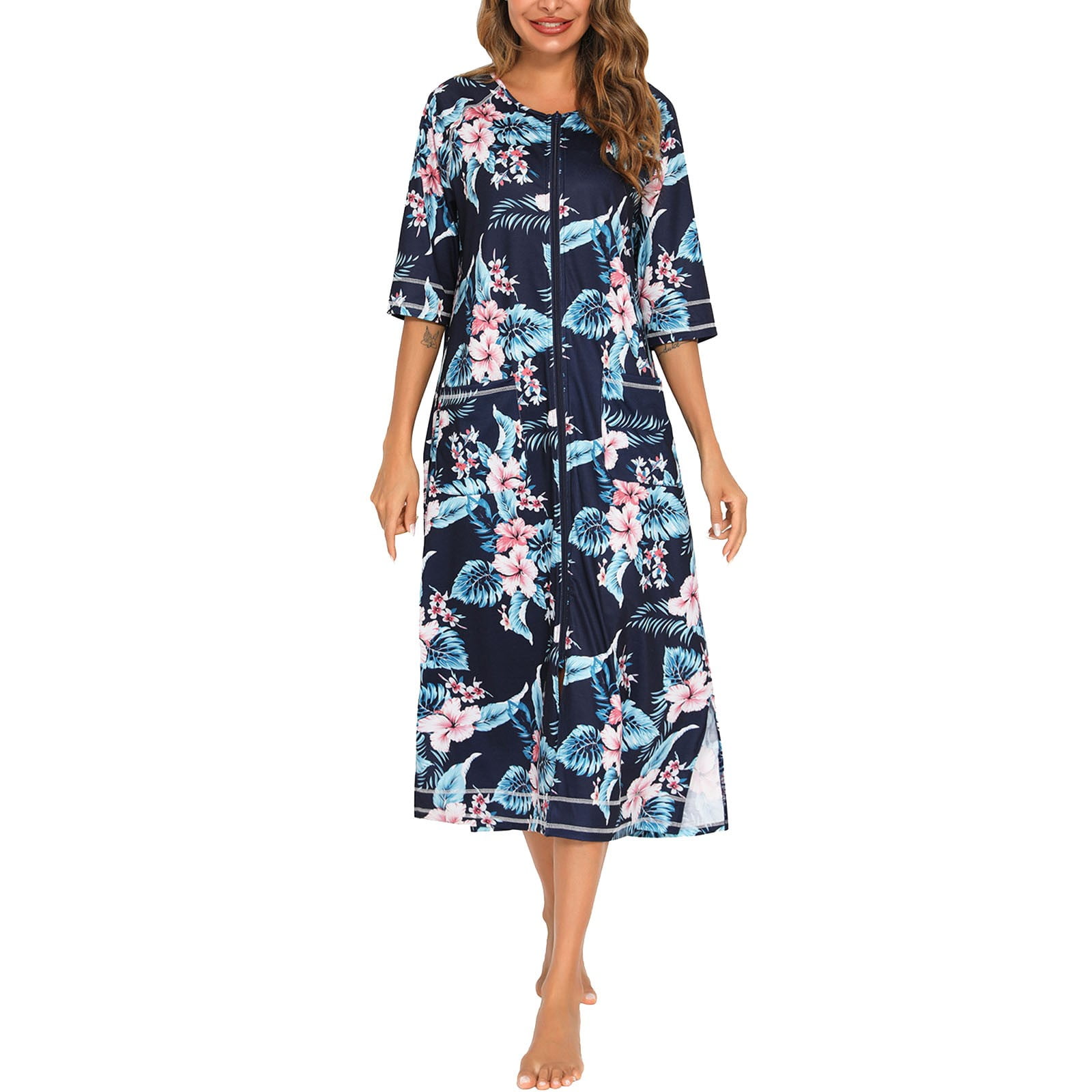 Womens Dresses Rubehoow House Coat Women's Zipper Front Robes Half