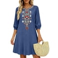 thumbnail image 1 of Womens Dresses Sawvnm Women's Boho Embroidered Tunic Dress V Neck 3/4 Sleeve Casual Loose Mini Dress For Summer Beach, 1 of 6