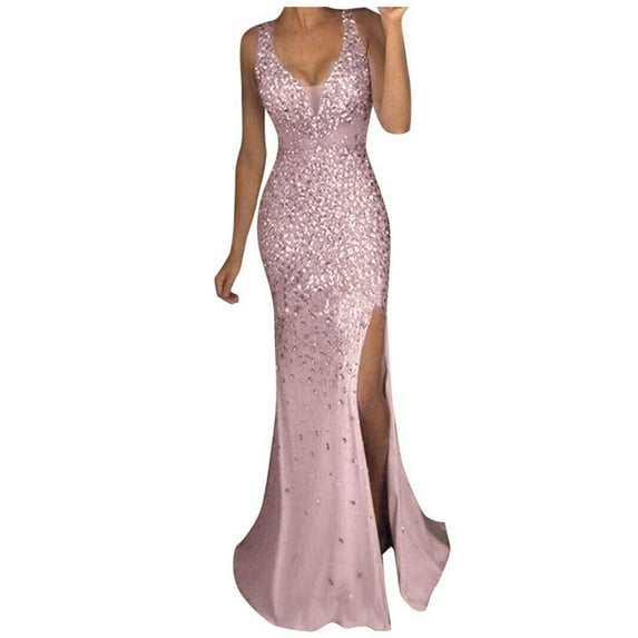 Womens Dresses Sequin Prom Party Ball Gown Gold Evening Bridesmaid V Neck Long Dress