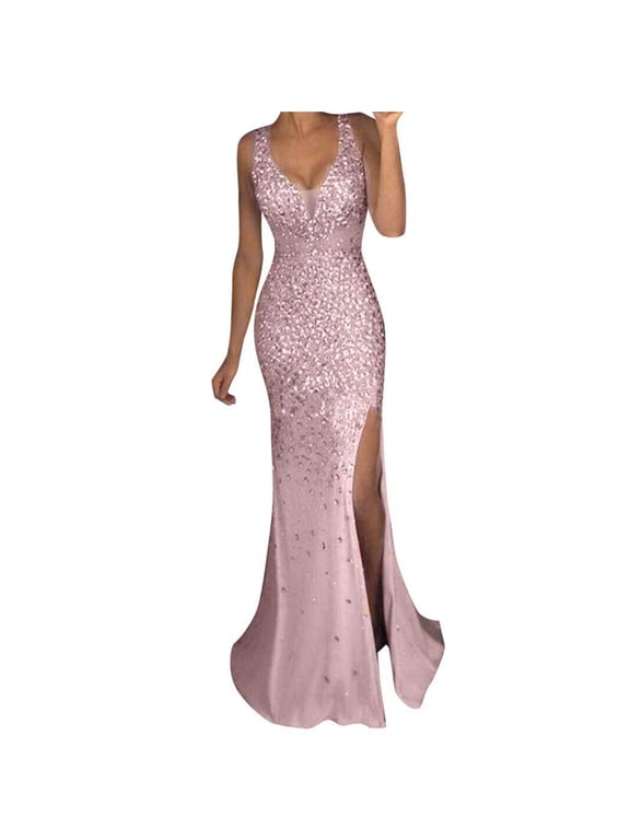 Womens Dresses Sequin Prom Party Ball Gown Gold Evening Bridesmaid V Neck Long Dress
