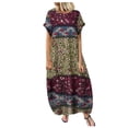 thumbnail image 1 of Womens Dresses Short Sleeve Summer Printed Holiday Bohemian Loose Maxi Casual Dress Green M, 1 of 6
