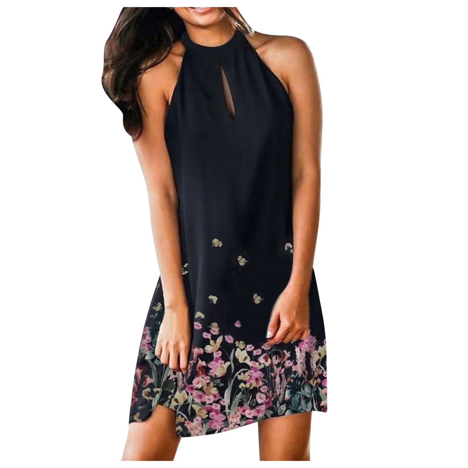 dovetail halter dress Womens Dresses Short Sleeve Summer Round Neck Plaid Print Sling Casual Pink M W162026MonDay
