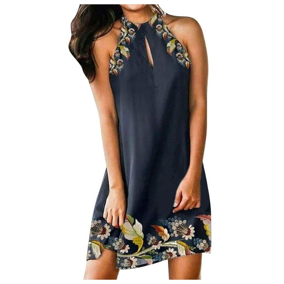 Womens Dresses Short Sleeve Summer Round Neck Plaid Print Dovetail Sling Casual Dress Multicolor L