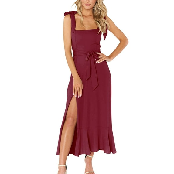 Womens Dresses Short Sleeve Summer Spring And Solid Color Open French High Sense Of Casual Dress L