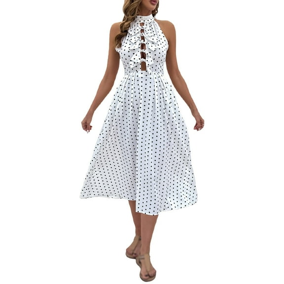 Womens Dresses Solid Color Casual Sleeveless Dress Summer Flowy Ruffle Tshirt Tank Sundresses