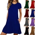 thumbnail image 1 of Womens Dresses Solid Round Neck Short Sleeved Loose Mid Calf Nightgown Home Wear, 1 of 9