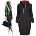 thumbnail image 1 of Womens Dresses Spring 2025 Casual Long Sleeve Drawstring Pleated Hoodies SweaT Shirt Mini Dress Black XXXL, 1 of 1