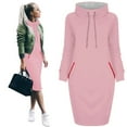 thumbnail image 1 of Womens Dresses Spring 2025 Casual Long Sleeve Drawstring Pleated Hoodies SweaT Shirt Mini Dress Pink XXL, 1 of 1