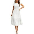 thumbnail image 1 of Womens Dresses Summer Beach Casual Flutter Short Sleeve Crew Neck Smocked Elastic Waist Tiered Midi Dress, 1 of 7
