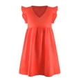 thumbnail image 1 of Womens Dresses Summer New V-Neck Ruffle Sleeve T-Shirt Dress Pocket Women's Skirt, 1 of 6
