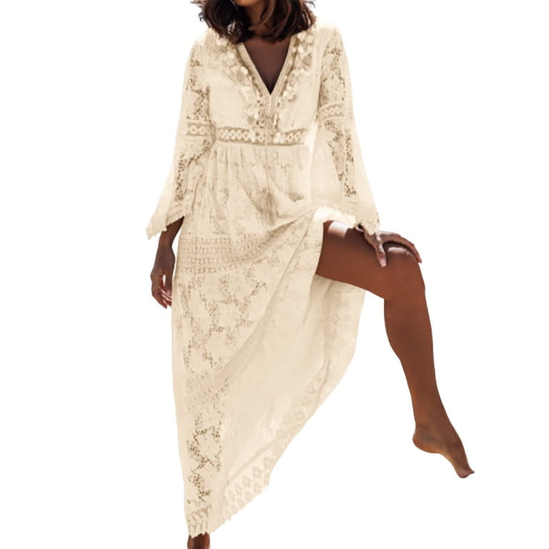 short lace boho dress Sleeveless Lace Boho Mini Dress White V-Neck Summer Dress