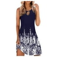 thumbnail image 1 of Womens Dresses Summer Sleeveless Beach Floral Round Neck Sun Loose Tank Casual Dress Navy M, 1 of 5