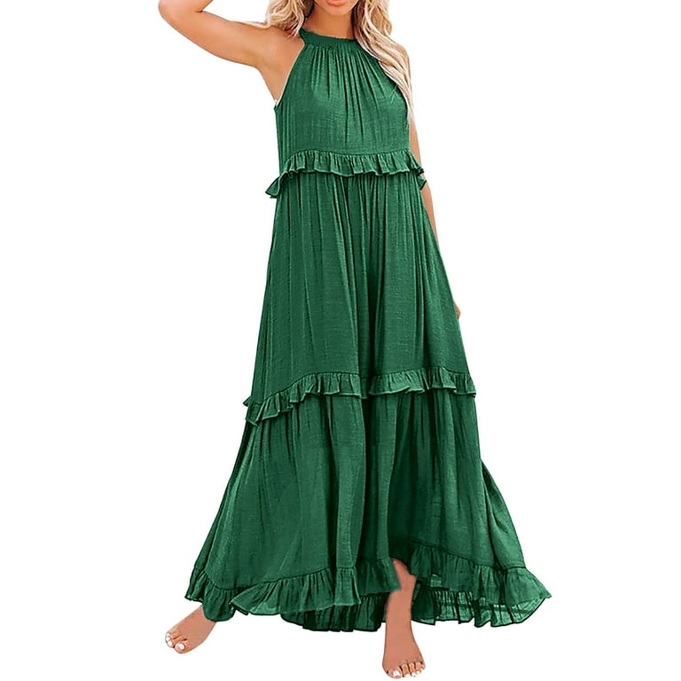 Womens Dresses Summer Sleeveless Long Solid Color Loose Halter Neck Ruffle Maxi Beach Casual Dress Green M - Walmart.com Womens Dresses Summer Sleeveless Long Solid Color Loose Halter Neck Ruffle Maxi Beach Casual Dress Green M - Walmart.com