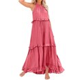 thumbnail image 1 of Womens Dresses Summer Sleeveless Long Solid Color Loose Halter Neck Ruffle Maxi Beach Casual Dress Pink M, 1 of 8