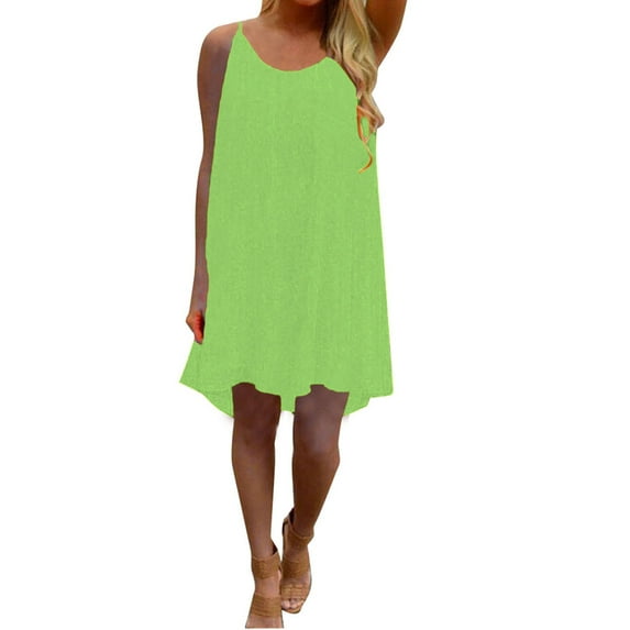 Womens Dresses Summer Sleeveless Short Out Howllow Back Chiffon Strap Spaghetti Beach Casual Dress Green XXXL