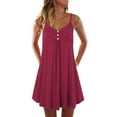 thumbnail image 1 of Womens Dresses Summer Sleeveless Spaghetti Strap Double Breasted Plain Shift Casual Dress Red L, 1 of 6