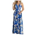 thumbnail image 1 of Womens Dresses Summer Sleeveless Tropical Print Halter Backless Maxi Beach Casual Dress Blue XXL, 1 of 5