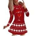 thumbnail image 1 of Womens Dresses Summer, Women Dresses,Women's Fashion Casual Long Sleeve Christmas Party Dress with Snowflake Print Round Neck Elegant Holiday Attire, 1 of 6