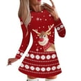 thumbnail image 1 of Womens Dresses Summer, Womens Dresses,Women's Fashion Casual Long Sleeve Christmas Party Dress with Snowflake Print Round Neck Elegant Holiday Attire, 1 of 6