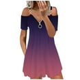 thumbnail image 1 of Women's Summer Sundress Casual Gradient Spaghetti Chain Strap Dress Cold Shoulder Zipper Deep V Neck Swing Midi Dresses, 1 of 5