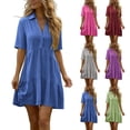 thumbnail image 1 of Womens Dresses Women Plus Size Short Sleeve Dress Women's And Linen Collar Short Sleeved Button Up Dress Purple M, 1 of 9