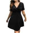 thumbnail image 1 of Womens Dresses Women's Plus Size Midi Dress Short Sleeve A-Line Swing Dress V Neck Flowy Casual Dresses for Women, 1 of 7