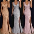 thumbnail image 1 of Womens Dresses Women's Sequin Prom Party Ball Gown Sexy Gold Evening Bridesmaid Neck Long Dress Silver qILAKOG Size M, 1 of 6