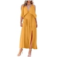 thumbnail image 1 of Womens Dresses Women's Off The Shoulder Short Sleeve Lace Up-neck Bohemian Fashion Solid Color High Waist And Ankle Dress Summer Dresses for Women Yellow S, 1 of 5