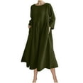 thumbnail image 1 of Womens Dresses Women's Spring Summer Fall Winter Medium Long Sleeved Solid Color Linen Round Neck Long Fashionable Casual Dresses for Women Green S-XL, 1 of 8