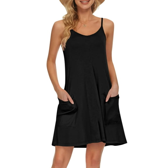 Womens Dresses Women's Summer Casual Straps Sundress With Pockets Short Beach Vacation Tank Dresses