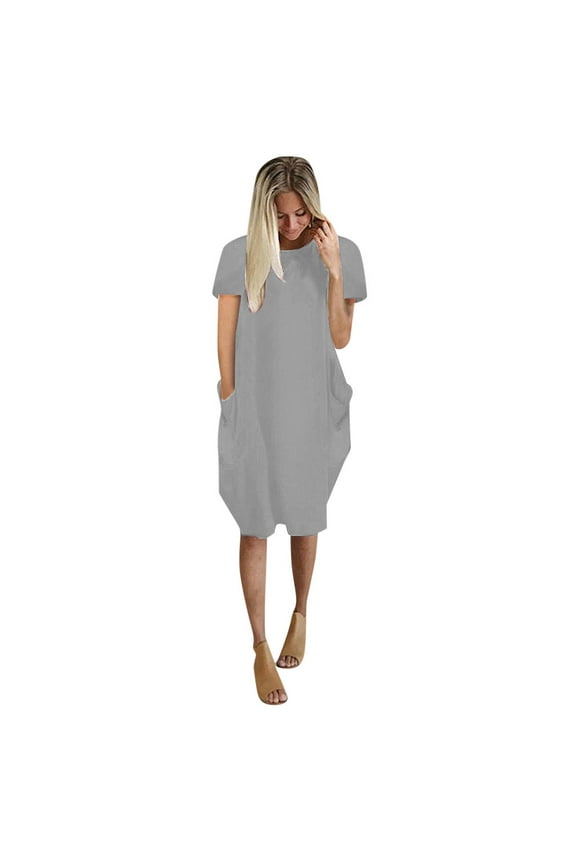 Womens Dresses Womens Jumper Ladies Oversized Baggy Short Sleeve Pocket Pullover Mini Dress Dresses For Women Gray-XXXL