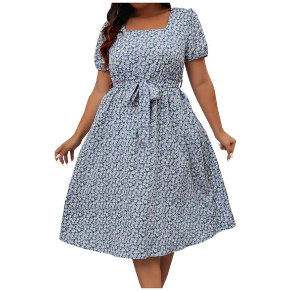 Womens Dresses Womens Plus Size Casual Summer Dresses Ruffle Sleeve Tiered Swing Midi Dresses for Women
