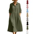 thumbnail image 1 of Womens Dresses Zeliretfy Women's Button Up Polo Collar Shirt Dress 3/4 Sleeve Ruffle Tiered Flowy Maxi Long Dress Casual Fashion Solid Color Dress, 1 of 8