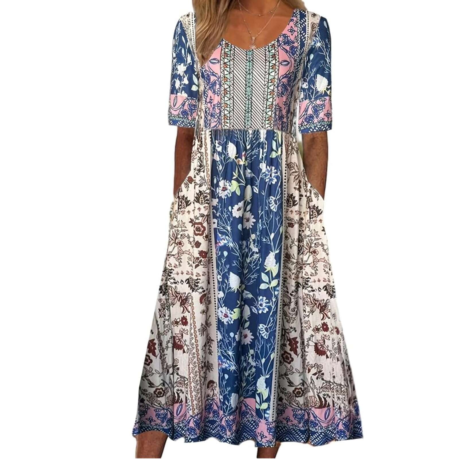 Women's Floral Midi Dress - Casual Summer Print Dress