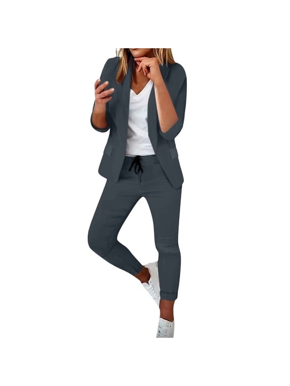 Womens Dressy Blazer Suits 2 Piece Set Business Casual Outfits Blazer Work Office Jackets and Pencil Pants Sets Long Sleeve Jackets Blazer Spring Summer Cardigan Work Suit
