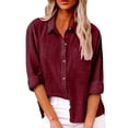 thumbnail image 1 of Womens Dressy Button Down Blouses Business Casual Shirts Long Sleeve Crew Neck Solid Color Fashion Tops, 1 of 5