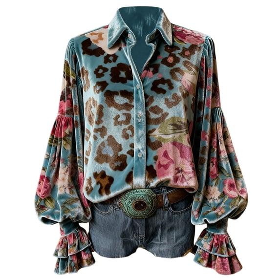Womens Dressy Button Down Blouses Collared Business 2026 Tops Lantern Long Sleeve Floral Print Business Shirts