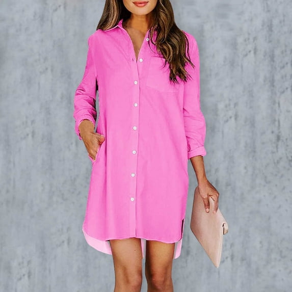 Womens Dressy Button Down Blouses Collared Solid Color Business Spring 2026 Tops Long Sleeve Shirts