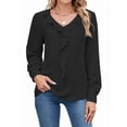 thumbnail image 1 of Womens Dressy Casual Blouse Business Long Sleeve Tops Ruffle V Neck Work Shirt 2025 Black XL, 1 of 8