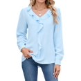 thumbnail image 1 of Womens Dressy Casual Blouse Business Long Sleeve Tops Ruffle V Neck Work Shirt 2025  Blue M, 1 of 8