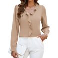 thumbnail image 1 of Womens Dressy Casual Blouse Business Long Sleeve Tops Ruffle V Neck Work Shirt Fall Outfit 2024, 1 of 5