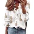 thumbnail image 1 of Womens Dressy Casual Blouse Business Long Sleeve Tops Ruffle V Neck Work Shirt Fall Outfit Long Sleeve - Pineapple M, 1 of 7