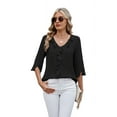 thumbnail image 1 of Womens Dressy Casual Blouses 3/4 Sleeve V Neck Ruffle Tops Business Ladies Summer 2025 Work Shirt Black L, 1 of 5